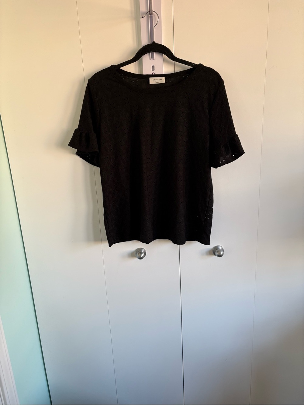 Kim & Cami Black Eyelet Top with Aqua Lining